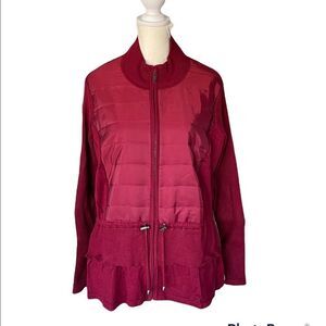 Piccadilly Canada sweater jacket with drawstring at waist, deep red EUC size XL